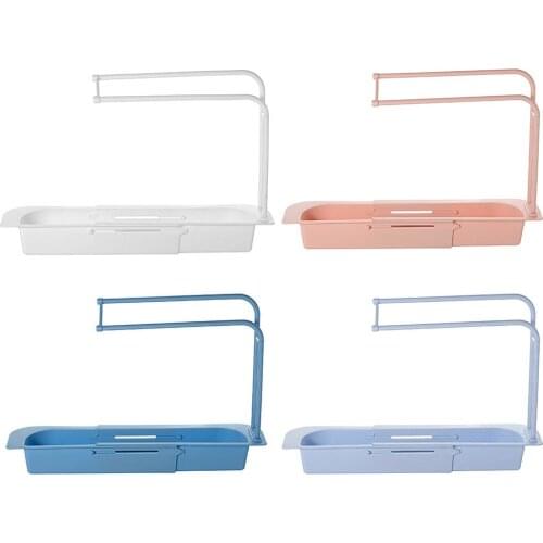 Telescopic Sink Rack Blue Storage Rack Expandable Plastic Multifunctional Storage Rack Drain Telescopic Storage Drain Basket PP