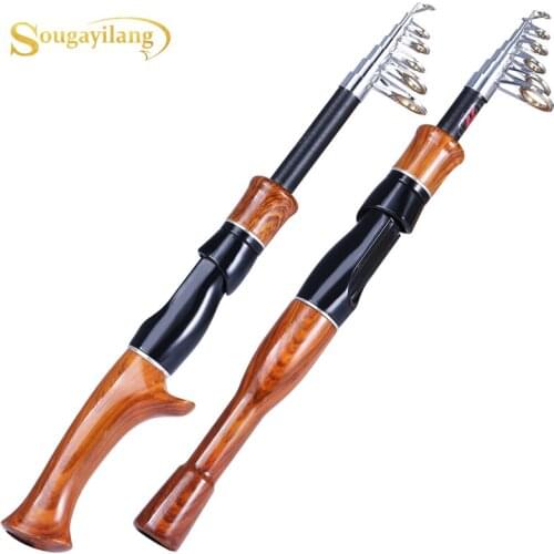 Sougayilang Telescopic Fishing Rod 1.6M Cork Handle Spinning/Casting Fishing Role Carbon Fiber Protable Travel Fishing Rod Pesca