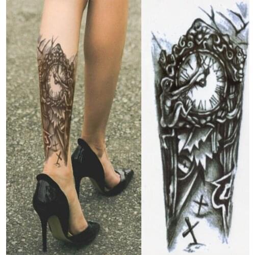 Temporary Tattoo Waterproof Black Gothic Clock Fake Body Disposable Tattoo Art Sticker Men and Women