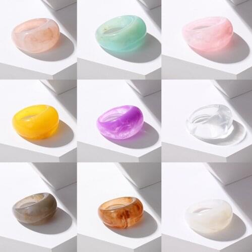 Vintage Geometric Resin Rings For Women 2021 Trend Transparent Round Acrylic Rings New Punk Simple Irregular Plastic Rings Sets