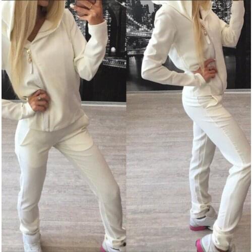 2019 womens Pants suit autumn ladies Two-piece sets casual zipper tops hooded multi-color large explosion models Sportswear