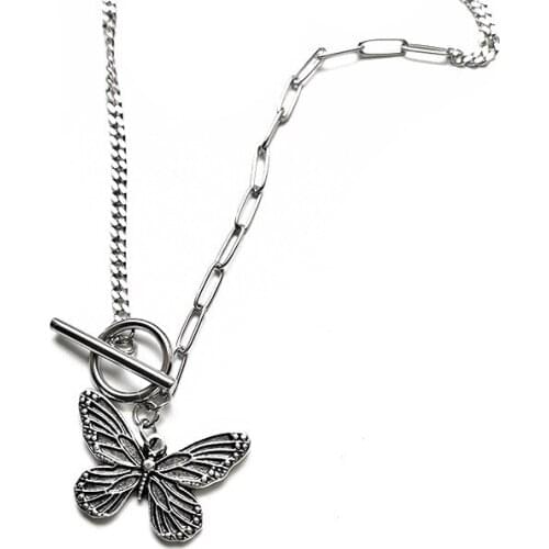 Necklaces Jewelry Long Womans Chain Necklace Butterfly Buckle Pendant Ladies Lover Silver Color Vintage European Alloy Naszyjnik
