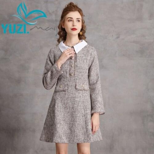 Dress For Women 2021 Yuzi.may Casual New Woolen Dresses Peter Pan Collar Single Breasted A-Line Vestidos A68092 Vestido