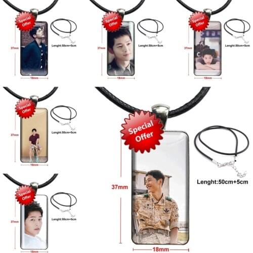 Song Joong Ki For Unisex Vintage Vintage Jewelry Steel Color Glass Cabochon Choker Pendant Long Rectangle Necklace