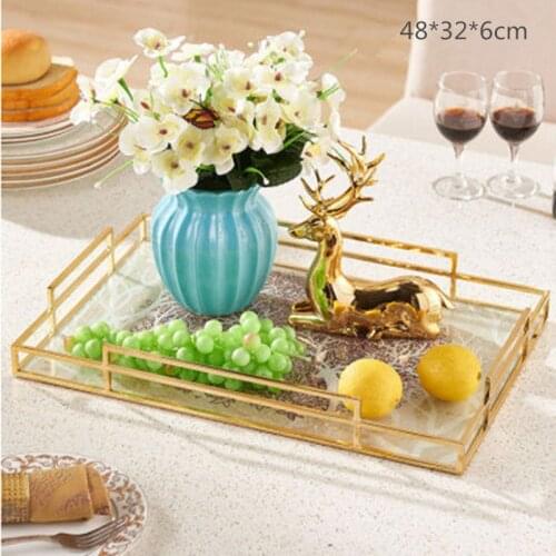1pcs Nordic glass print tray rectangular household jewelry storage tray western dessert tray afternoon tea gourmet tray