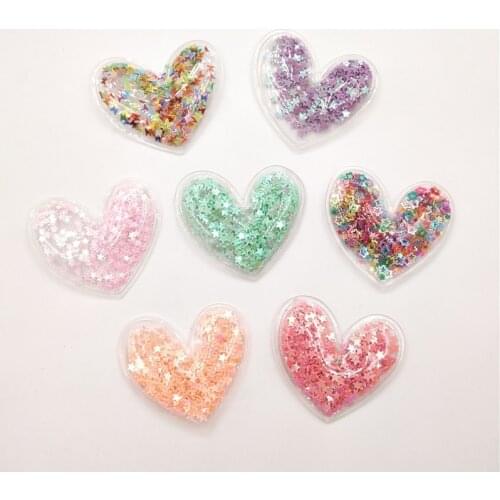 14pcs/lot 5*4.6cm Transparent Heart with Colorful Sequins Flowing Appliques DIY Accessories Craft Handmade Decoration