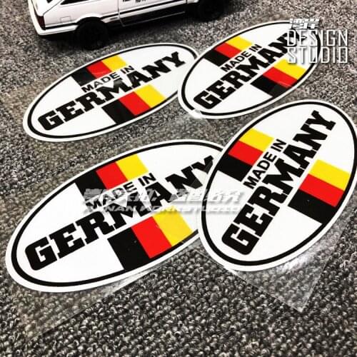 2PCS Car Styling DE Oval Shape National Flag Decorate Sticker Decals for MADE IN GERMANY 12x8cm