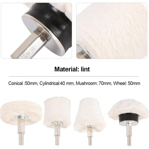 4pcs Polishing Mop Wheel Sets Disc Car Cleaning Tool Cone Buffing Cloth Wool Waxing Polish Buffing Pad Polisher Adapter