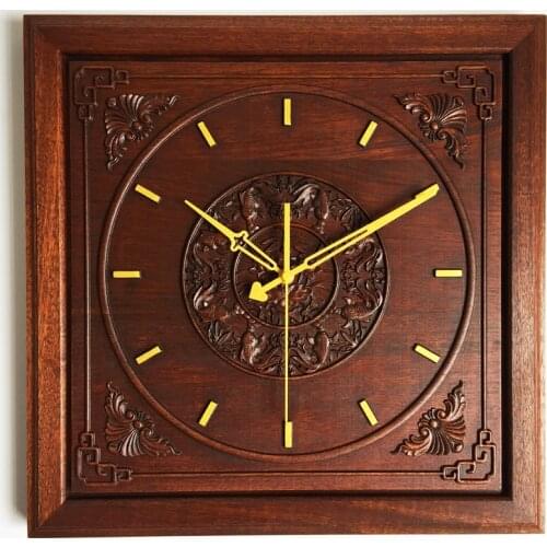 Large Wood Wall Clock Vintage Chinese Retro Silent Creative Wall Clock Square Handmade Wooden Frame Klok Style Home Cx60wc