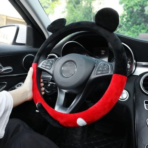 Car Steering Cover Universal Cartoon Warm Plush Winter Mouse Steering Wheel Lovely Bowknot Wholesale Car Steering Accessories