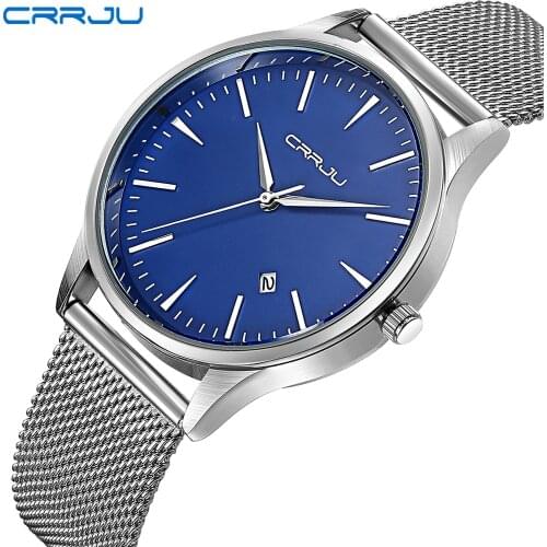 CRRJU Calander business Man Watches Stainless Steel Mesh Strap Round Fashion Sport Quartz Wristwatches for Men Relogio Masculino