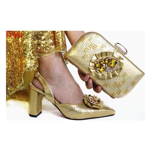 Doershow African Matching Shoes and Bags Italian In Women Matching Italian Shoe and Bag Set Gold Italian Shoe Bag Set!SAC1-19