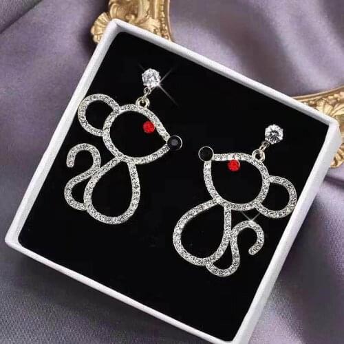 ES1407 Fashion Rhinestone Animal Earrings Simple Cute Crystal Hollow Rat Dangle Drop Earrings For Women Girls Kids Earring Gifts