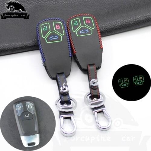 Noctilucent Leather Car Key Cover Case For AUDI 2017 2018 A4 B9 Q5 Q7 TT S4 S5 SQ5 TTS Key fob Cover case Bag Holder