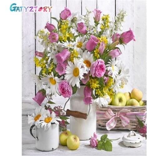 GATYZTORY 60x75cm Paint By Numbers For Adults Flower Picture On Canvas Coloring By Numbers Home Decor Acrylic paints