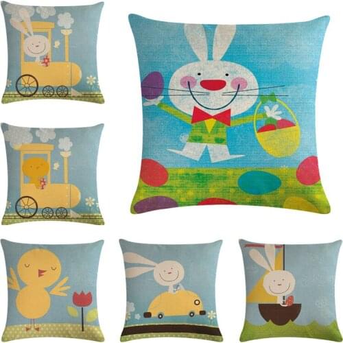 45*45cm Cartoon Cute Rabbit Pattern Cotton Linen Throw Pillow Cushion Cover Home Decoration Sofa Bed Decor Decorative Pillowcase