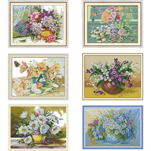 Oil painting vase series cross stitch set 11CT14CT embroidery needlework kit DMC cross stitch kit DIY handmade embroidery crafts
