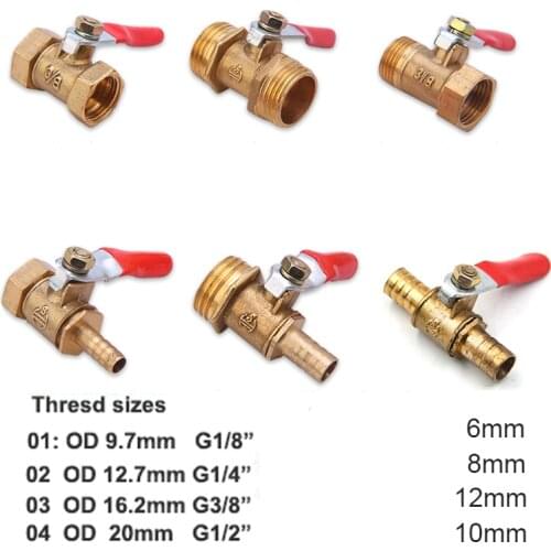 Brass Water Oil Air Gas Fuel Line Shutoff Ball Valve Pipe Fittings Pneumatic Connector Controller Handle 6-12MM Hose Barb Inline