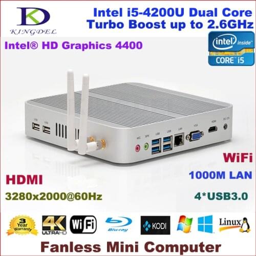 8GB RAM+1TB HDD Core i5 4200U Fanless Mini PC Mini Industrial Embedded PC,Intel HD Graphics4400,USB3.0,HDMI,Nettop