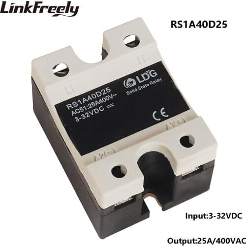 RS1A40D25 10pcs Miniature Single Phase AC SSR Relay 25A,5V 12V 24V Input Output 42-440VAC DC control AC Relay Board Switch