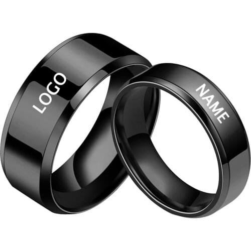 YWSHK 2021 Fashion 6/8mm Smooth Stainless Steel Ring for Women Men Custom Engrave Name Logo Lover Couple Charm Jewelry Wholesale