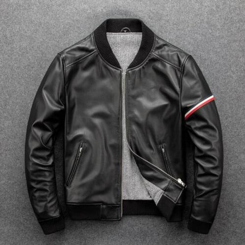 Slim Fit Fashion Motorcycle Clothing Male Jacket Sheepskin Mens Baseball Suit Genuine Leather Coat Men Jacket
