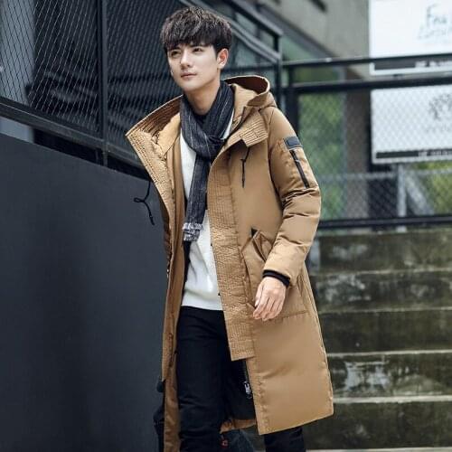 Mens Outwear Winter Parka Jacket Duck Down Warm Hooded Long Coat New Hot Solid Color Long Sleeve Hooded Fashionable Jacket
