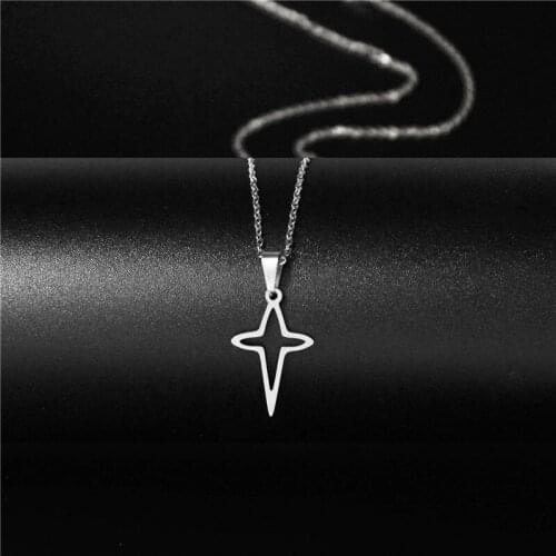 Stainless Steel Minimalist Jewelry Cross Star Pendant Necklace Fashion Choker Gift