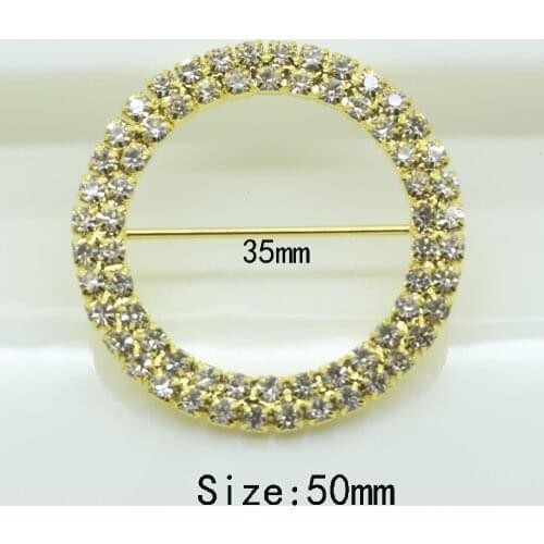 2017 New 10pcs 50mm top quality golden Rhinestone Buckle Diamante Slider Two Row Round Circle Wedding Invitation card Decoration