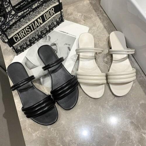 New style plus size fashion womens sandals without straps, one-line womens slippers, Korean-style one-word two-wear shoes