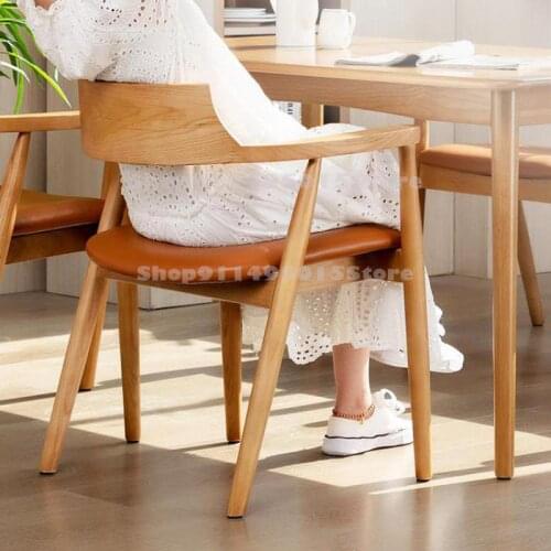 Solid Wood Dining Chair Modern Minimalist Hiroshima Chair Leisure Backrest Armrest Desk Chair Home Negotiation Restaurant Chair