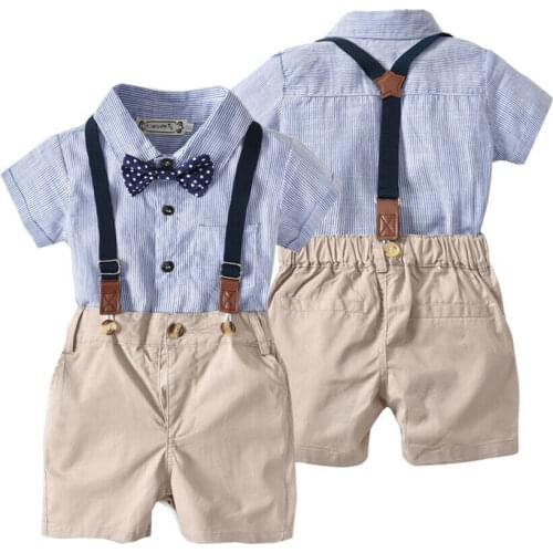 Pudcoco Newborn Baby Boy Gentleman Clothes Striped Shirt Romper Tops Strap Short Pants 2Pcs Outfits Formal Party Clothes