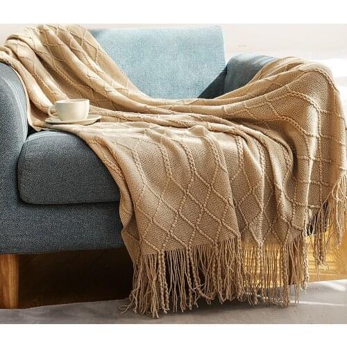 Solid Soft Throw Blanket Sofa Towels with Tassel Knitted Blanket Office Nap Shawl Bed Bedspread Leisure Air Conditioning Blanket