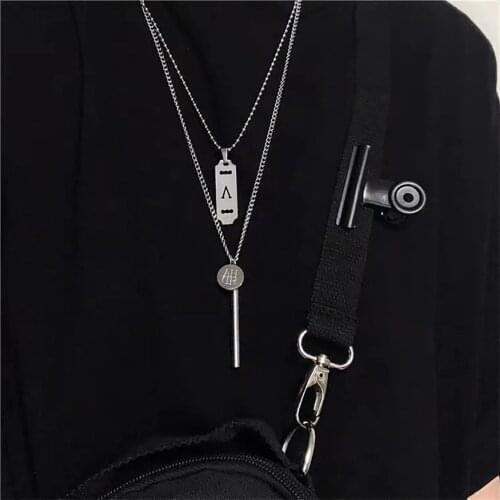 Lovers Multilayer Suit Pendant Hip Hop Necklace Ins Cold Wave Character of Men and Women Metal Stainless Steel Slide Cn(Origin)