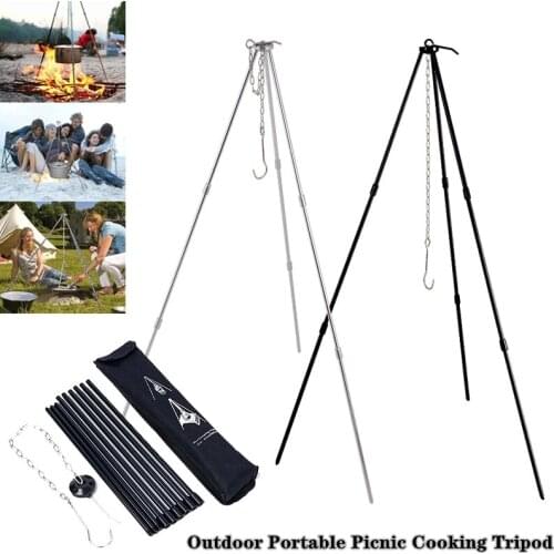 Campfire tripod Portable Hanging Pot Holder Camping Equipment Telescopic Tripod 3 Sections Aluminum Alloy Outdoor Camping Picnic