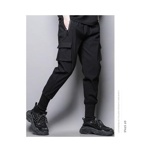 Dark Department multi-pocket casual pants with simple overalls nine-minute chaps mens style Korean version of bound leg pants