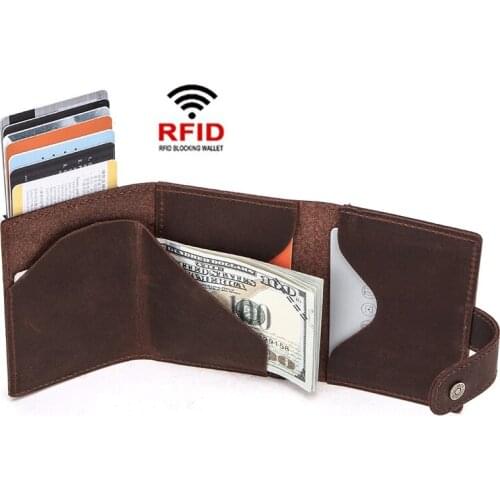 RFID anti-theft brush trend cowhide card holder card holder multifunctional leather automatic card box