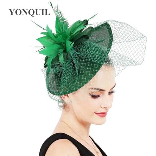 New Colors Crafts Imitation Sinamay Bridal Mesh Hat Fascinator Mesh With Veils Loops And Dark Peach Feathers Flower Headdress