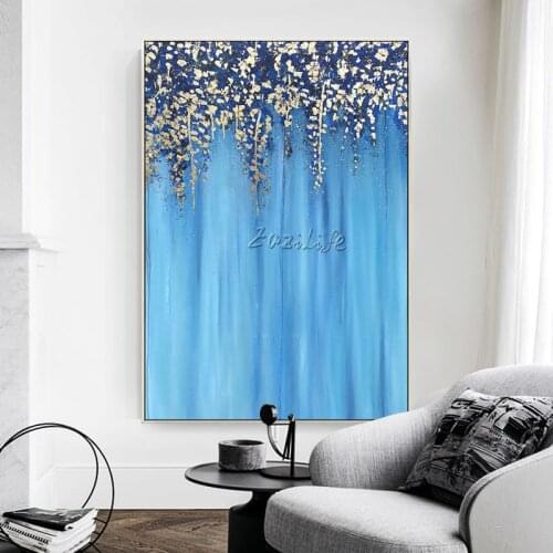 Blue Gold Modern Abstract Oil Painting Acrylic Wall Art Pictures Canvas Painting for living room Home Quadros Caudros Decoracion