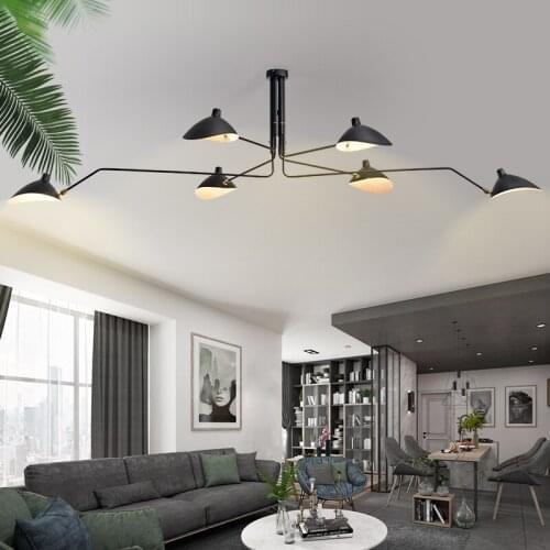 Modern Long Swing Arm Chandelier Adjustable Spider Chandeliers Ceiling Loft Lustre Living Room Bedroom Black Light Fixtures