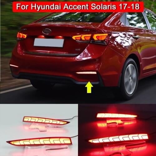 LED Rear Bumper Reflector Lamp Function As Tail Brake Signal Light And Red Running Light For Hyundai Accent Solaris 2017 2018