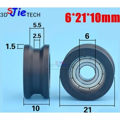 1pcs 6*21*10mm Trapezoidal grooved pulley, traction guide wheel, Perrin passive roller, 696zz, 3D printer bearing pulley