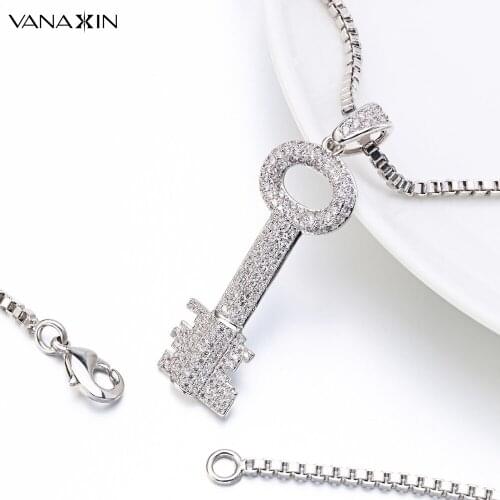 VANAXIN Romantic Key Pendant Necklaces Charms Lock Heart Jewels High Quality Gold/Silver Color Chain Valentine Gift lock jewel