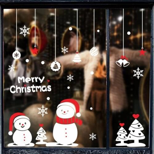 Merry Christmas Snowman Wall Sticker Christmas Showcase Glass Window Home Decoration Mural Festival Wallpaper New Year Stickers