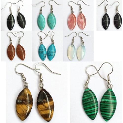 Tigers Eye Malachite Cherry Quartz Blue Sand Goldstone Opal Carnelian Beads Art Dangle Earrings WFH453