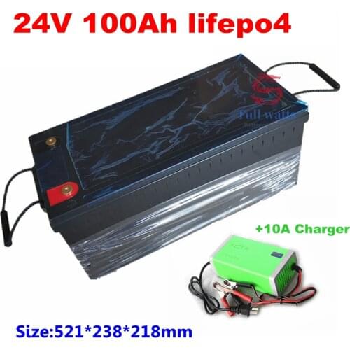 Waterproof 24V 100AH lifepo4 Battery 100A BMS for 2400W motorhomes Solar energy RV EV AGV photovoltaic storage + 10A Charger