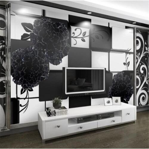 Wellyu Black and white 3D stereo relief flowers TV backdrop custom large fresco green wallpaper papel de parede para quarto