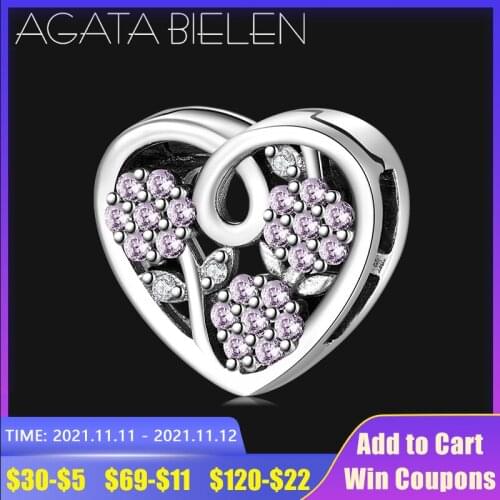 925 Sterling Silver Purple crystal zircon heart shape Clip fine charm Fit Original reflection Charm Bracelet fine Jewelry making