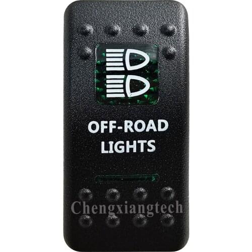Green Printed Switch Cap -OFF ROAD LIGHTS- for 12V 20A 5Pin On Off SPST Led Light Bar Car Boat Rocker Switch, COVER Only
