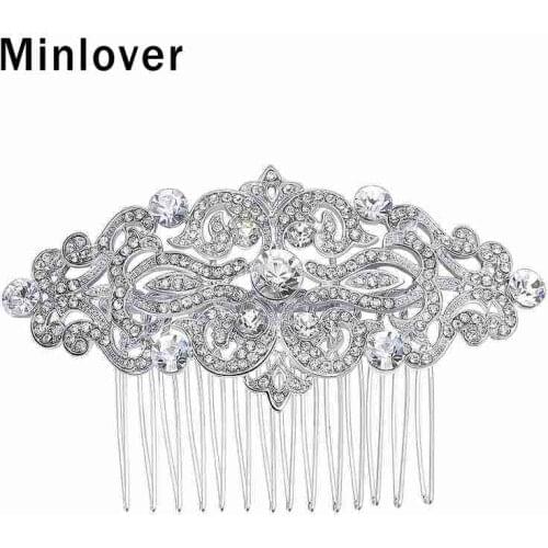 Minlover Silver Color Wedding Hair Accessories for Women Bridal Floral Crystal European Design Hairpin Hair Combs Jewelry FS066